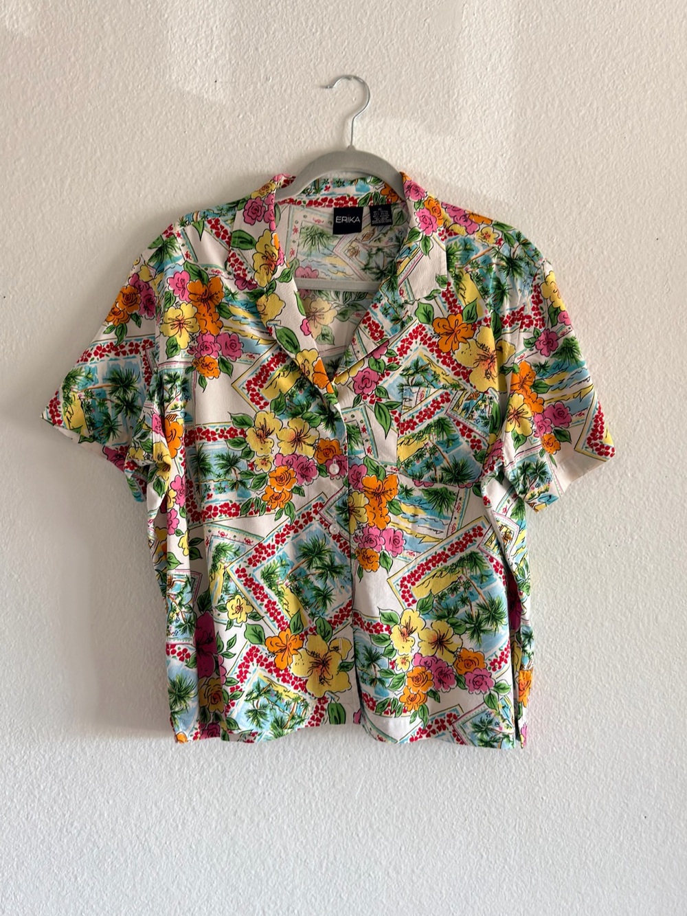 Erika White Floral Tropical Camp-Collar Button Shirt
